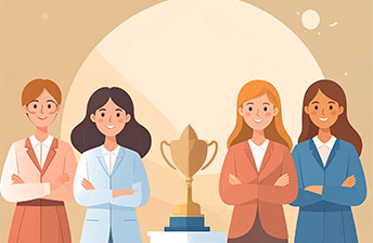 Four women figures and the trophy cup 